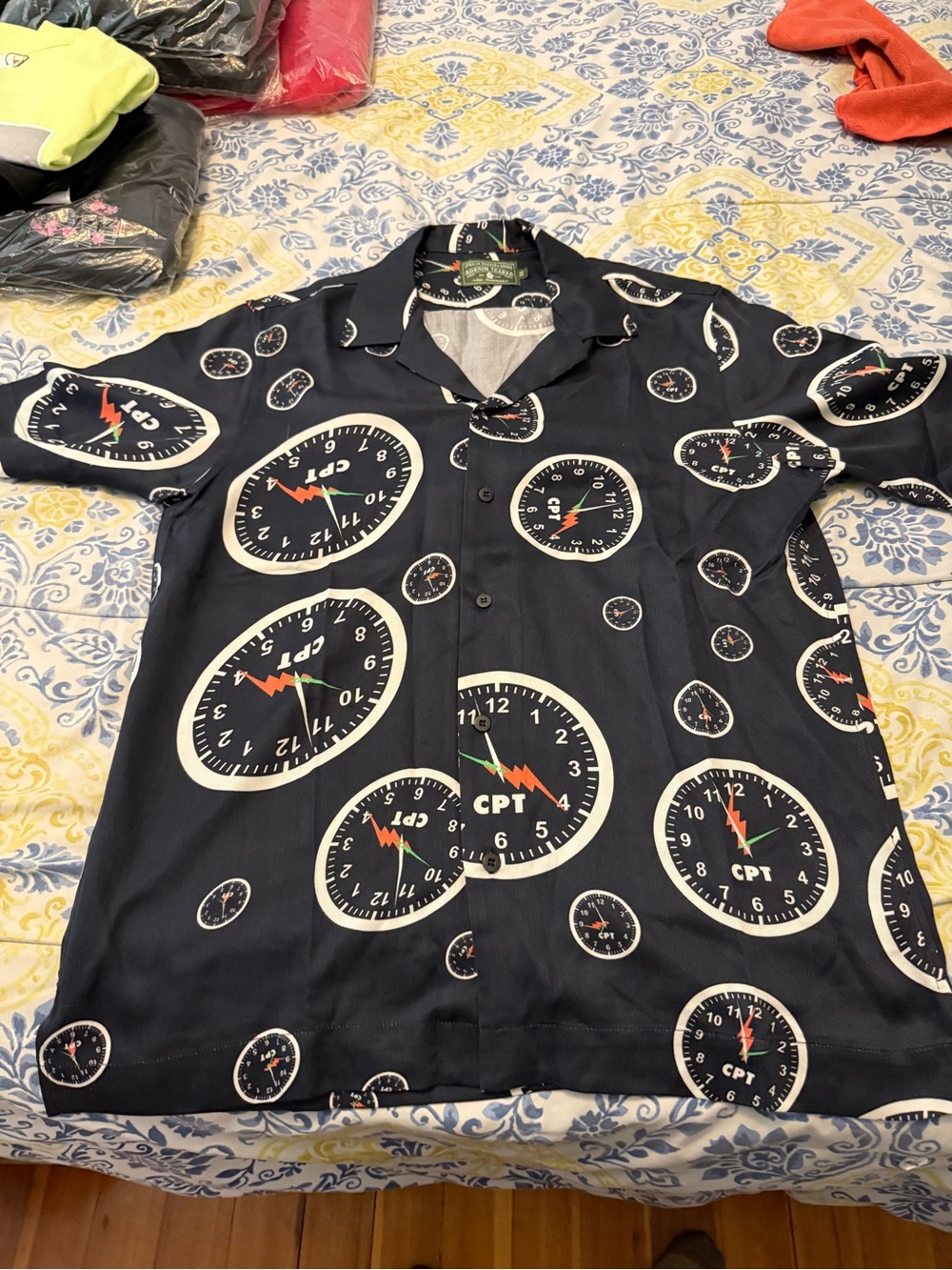Denim Tears Dark Blue Mens Speedometer Print Short-Sleeve Shirt size XL